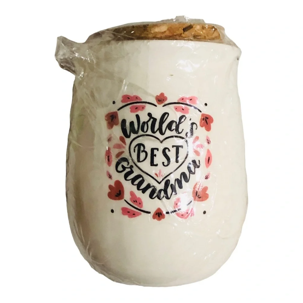 2 world’s best grandma mini cork topped‎ ceramic jars new